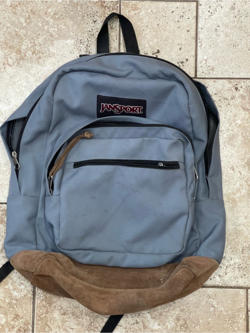 Jansport Gray Backpack with Brown Suede Base